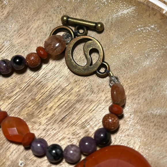 Energy Muse Strength Red Jasper, Carnelian, Sunstone & Charoite Beaded Necklace - Picture 10 of 13